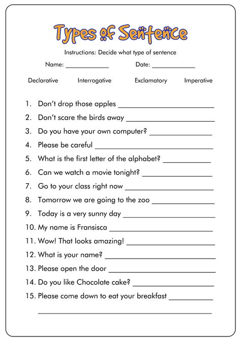 Four Types Of Sentences Worksheet Sentence And Non Sentence Worksheet, Kinds Of Sentences Worksheet Grade 3, Kind Of Sentences Worksheet, Sentence Worksheet, Four Types Of Sentences, Exclamatory Sentences Worksheet, Imperative Sentences Worksheet, Sentence Types, Sentences Worksheet