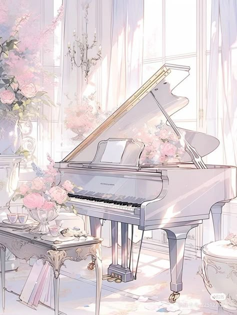 Piano Wallpaper, Pink Piano, Piano Art, Creative Visualization, Dreamy Artwork, Music Drawings, Elegant Shoes, Landscape Illustration, Design Your Dream House