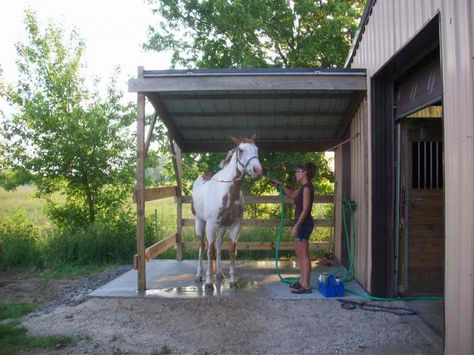 Outdoor wash area Horse Area Ideas, Horse Shed, Horse Farm Ideas, Diy Horse Barn, Horse Barn Ideas Stables, Barn Stalls, Stable Ideas, Horse Barn Designs, Horse Shelter