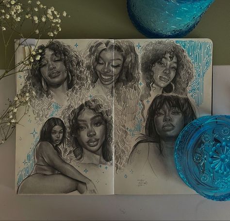 Reference Photos Sza, Sza Singer Drawing Pencil, Things To Draw Related To Music, Sza Singer Sketch, Sketchbook Ideas Aesthetic Pencil, Sza Artist Art, Sza Artist Drawing, What To Draw In A Sketchbook Art Journals, Sza Singer Drawing