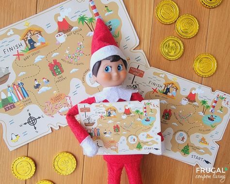 Super Fun Elf On The Shelf Ideas, Elf On The Shelf Scavenger Hunt Ideas, Elf On The Shelf Treasure Hunt, Free Elf On The Shelf Ideas, Elf On The Shelf House, Christmas Hunt, Elf On Shelf Printables, Treasure Hunt Map, Elf On The Shelf Printables