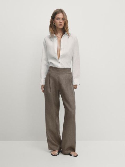 Cargo Shirts, Shirt Blouses Tops, Linen Trousers, Straight Leg Trousers, Street Style Looks, Massimo Dutti, Jean Shirts, Wide Leg Trousers, Jeans Dress