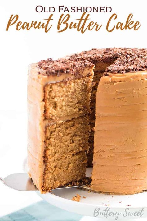 This classic is so easy and delicious! Peanut butter on peanut butter topped with just a little chocolate on top. This Old Fashioned Peanut Butter Cake will be a perfect cake for any family gathering, work party, or just because you are having a craving! #peanutbuttercake #peanutbutter #peanut #buttrer #cake #frosting #dessert #oldfashioned #scratchbaking Old Fashioned Peanut Butter Cake Recipe, Peanut Butter Cake Recipe, Butter Cake Recipe, Brownie Desserts, Peanut Butter Cake, Dessert Party, Oreo Dessert, Peanut Butter Recipes, Chocolate Shavings