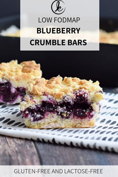 Low FODMAP blueberry crumble bars. Delicious crumble bars with a fillling of blueberries. I bet you that these won't last long! The crumble bars are also gluten-free and lactose-free. #FODMAP #glutenfree #lactosefree #crumble #crumblebars Fodmap Baking, Fodmap Recipes Dinner, Low Fodmap Recipes Dinner, Fodmap Meal Plan, Fodmap Breakfast, Low Fodmap Snacks, Fodmap Friendly Recipes, Blueberry Crumble Bars, Fodmap Snacks