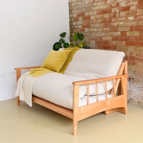 Futon Company Croft Birch Double Sofa Bed Futon Sofa Bed Guest Room, The Futon Company, Small Sofa Bed Space Savers, Futons In Living Room, Japanese Futon Bedroom, Sofa Bed For Small Spaces, Small Studio Apartment Decorating, Diy Futon, Wood Mid Century