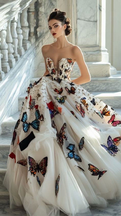 Wedding Dress 2024, Fantasy Dresses, Fashion Illustration Dresses, Fantasy Gowns, Dress 2024, Fairytale Dress, Butterfly Dress, Gala Dresses, Glam Dresses