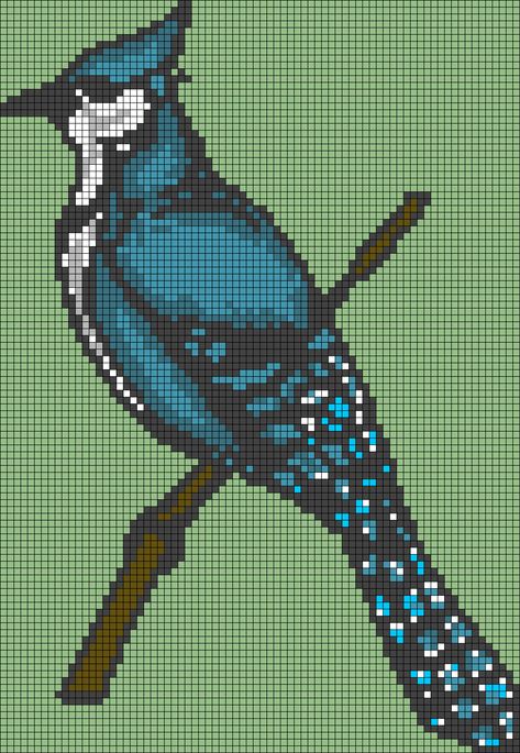 Swan Alpha Pattern, Bird Alpha Pattern, Bird Pixel Art, Crochet Tapestries, Tapestry Charts, Crochet Intarsia, Pixel Macrame, Bluejay Bird, Beaded Pictures