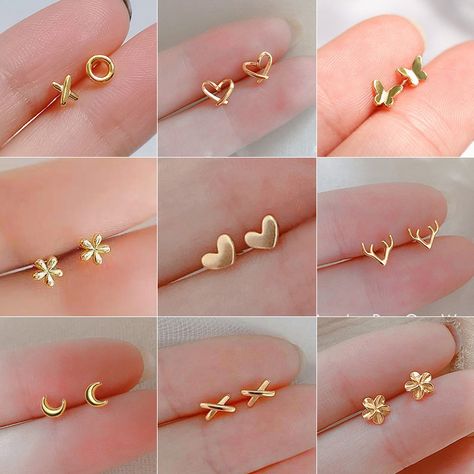 silver-plate Gold Color Mini Small Butterfly Heart Stud Earring For Women Cartilage Helix Tragus Ear Tragus Piercing Earrings, Ear Piercings Tragus, Teen Jewelry, Small Butterfly, Butterfly Heart, Mini Studs, Nickel Free Earrings, Womens Jewelry, Popular Jewelry