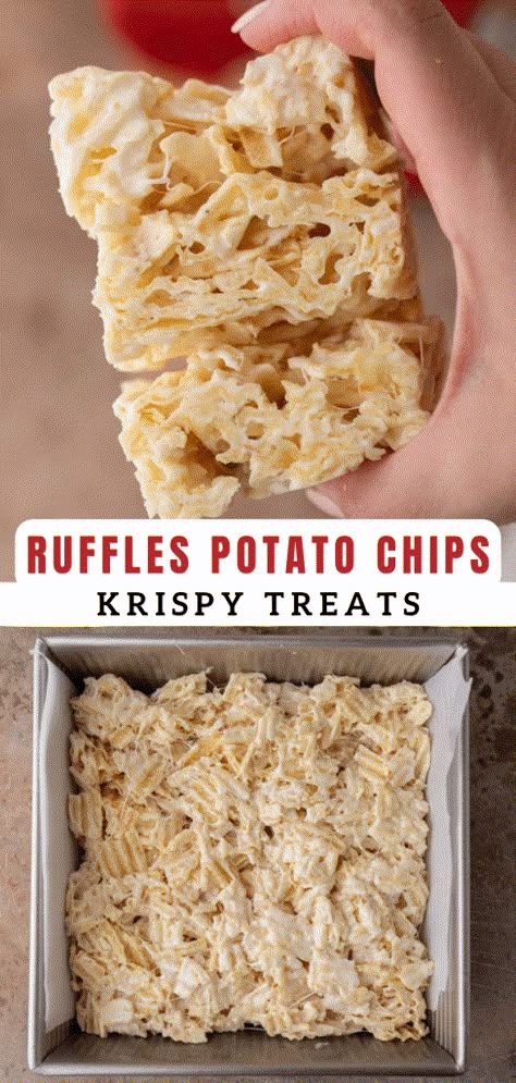 Potato Chip Rice Crispy Treats, Potato Chip Crispy Treats, Chocolate Chipless Rice Crispy Treat Cookies, Potato Chip Krispy Treats, Potato Chip Candy, Potato Chip Rice Krispie Treats, Savory Rice Krispie Treats, Rice Krispie Desserts, Ruffles Chips