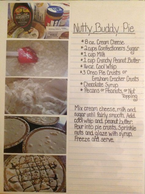 Recipe for Nutty Buddy Pie Nutty Buddy Cheesecake, Nutty Buddy Dessert, Nutty Buddy Pie Recipe, Nutty Buddy Pie, Baking Deserts, Cake Boss Recipes, Oreo Pie Crust, Pie Crust Cookies, Nutty Buddy