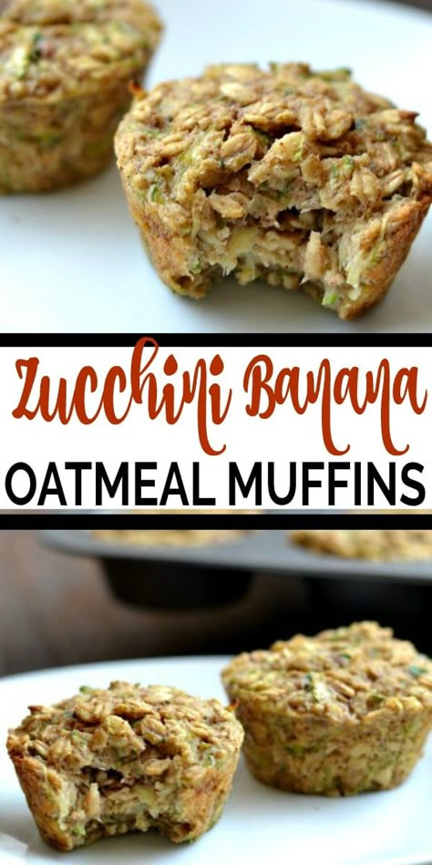 These Zucchini Banana Oatmeal Muffins are an incredible, healthy breakfast.  They are made with no refined sugar, oil or flour and are perfect for meal planning on the go. Zucchini Muffins Breakfast, Vegan Banana Zucchini Muffins, Healthy Banana Zucchini Bread Recipe, Healthy Breakfast Zucchini Muffins, Clean Zucchini Muffins, Healthy Zucchini Oatmeal Muffins, Banana Zucchini Baked Oatmeal, Banana And Zucchini Recipes, Zucchini Bread Muffins Healthy