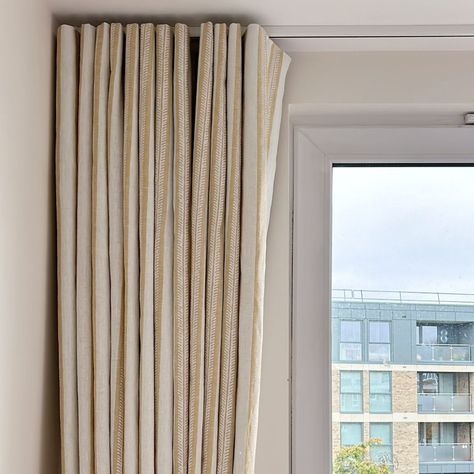 Sleek modern wave curtains fitted last week in Kew in Jane Churchill Innis Stripe Yellow. Wave Headings are useful when a really neat, modern look is required. Bespoke Curtains, Jane Churchill, Wave Curtains, Churchill, Curtains With Blinds, Blinds, Bespoke, Sleek, Curtains