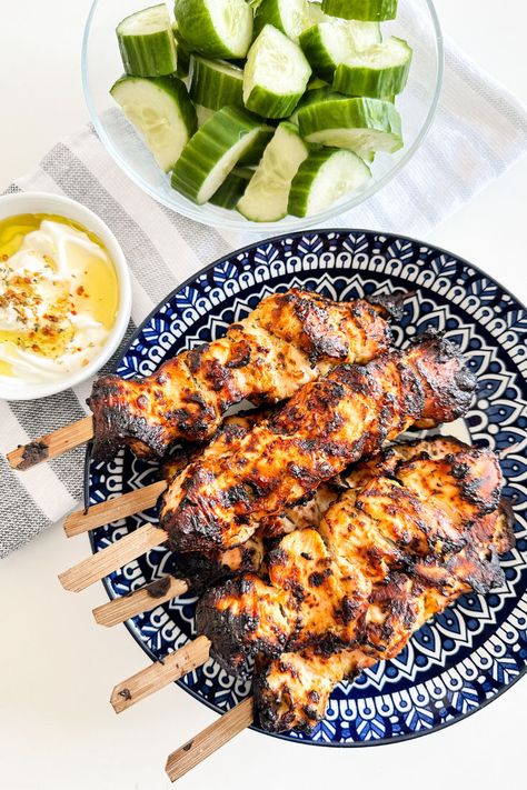 Air Fryer Greek Yogurt Chicken Skewers | Lynn Mumbing Mejia Chicken Skewers Air Fryer, Skewers Air Fryer, Greek Yogurt Chicken, Yogurt Chicken, Favorite Chicken, Chicken Skewers, Skewers, Greek Yogurt, Air Fryer