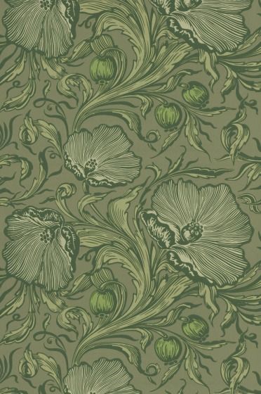 Poppy Trail - Sage Green | Little Greene Wallpaper Poppy Wallpaper, Sage Green Wallpaper, Crafting Inspiration, Dark Cottagecore, A Wallpaper, Wallpaper Vintage, Wallpaper Direct, National Trust, Little Greene