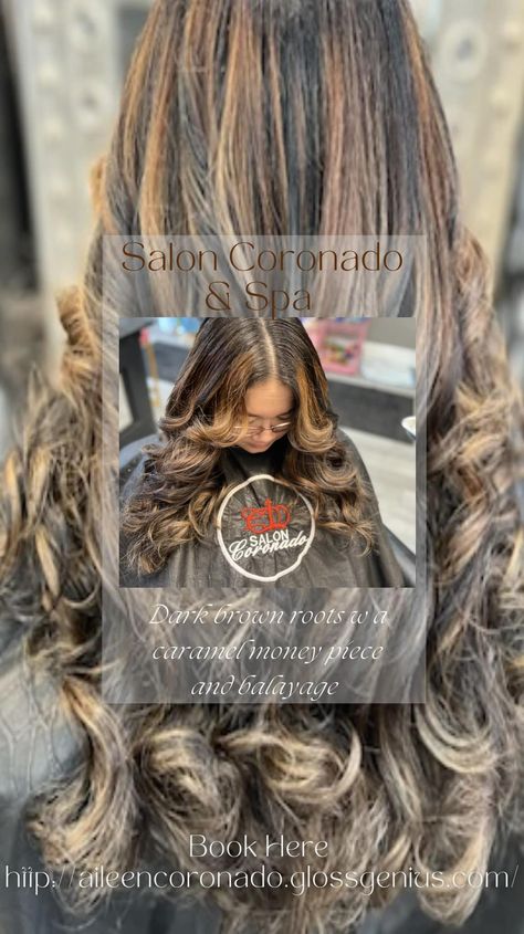 Dark brown shadow root to caramel balayage and money piece 🤎🤎 trim w long layers and curls 💫 Book now 📲📲aileencoronado.glossgenius.com 💌Gift Certificates Available 💌 If you don’t see a time, get added to our waitlist 📝 Don’t know about our Referral program, ask 📝 Dark Brown Shadow Root, Brown Shadow Root, Money Piece, Shadow Root, Caramel Balayage, Referral Program, Long Layers, Gift Certificates, Don T Know