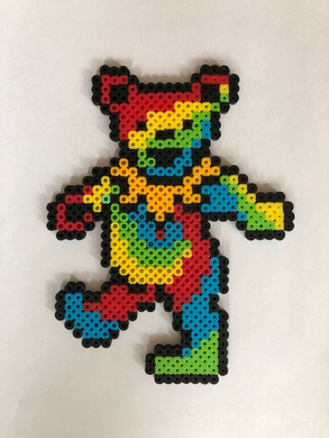 Hippy Perler Bead Patterns, Grateful Dead Perler Beads, Pearl Beads Ideas Easy, Cartoon Perler Bead Patterns, Peeler Bead Patterns Ideas, Pearler Bead Patterns Rave, Character Perler Bead Patterns, Trippy Perler Beads, Trippy Perler