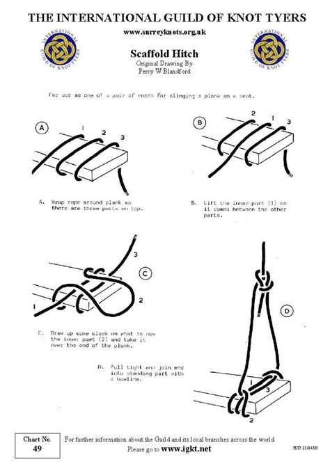 Scaffold Hitch - knots for rope swing Camping Knots, Survival Knots, Knots Guide, Diy Hanging Shelves, Paracord Knots, Tie A Knot, Knots Diy, Rope Knots, Fishing Knots