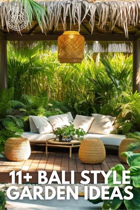 Imagine your own Bali-style haven – a lush oasis where vibrant flowers bloom and hidden paths lead to tranquillity. Explore our Bali style garden ideas and uncover the key elements to include. Follow these simple steps, and soon you’ll have your own island-inspired escape, bringing the beauty of Bali to your own garden. Bali Style Backyard, Bali Style Decor, Bali Patio Ideas, Bali Patio Design, Backyard Terrace Ideas, Balinese Garden Ideas, Lush Garden Ideas, Bali Outdoor Living, Garden Oasis Backyard