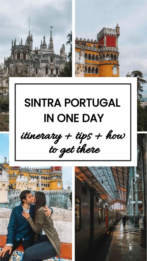 Looking to visit Sintra Portugal? This is a complete itinerary to visit Sintra in one day. From Pena Palace to Quinta da Regaleira, you will be seing Sintra Portugal castles, views and we also give you tips for the train! This is a Sintra itinerary if you want to do a day trip to Sintra from Lisbon! Sintra Day Trip, Portugal Castles, Couples Budget, Regaleira Sintra, Quinta Da Regaleira, Pena Palace, Day Trips From Lisbon, Couple Activities, Romantic Things To Do