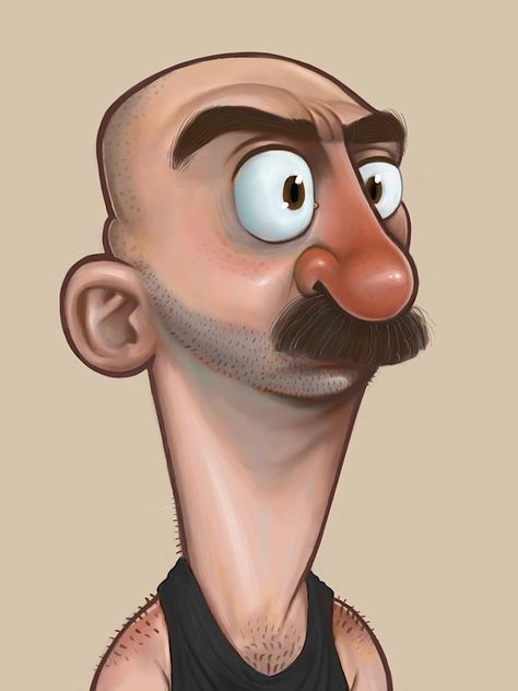 Man With Stubble Character Art, Guy With Mustache, Muscle Cartoon Character, Beard Cartoon Art, Mustache Character, Man Caricature Drawing, Cartoon Realism, Man Caricature Character Design, Month In Review