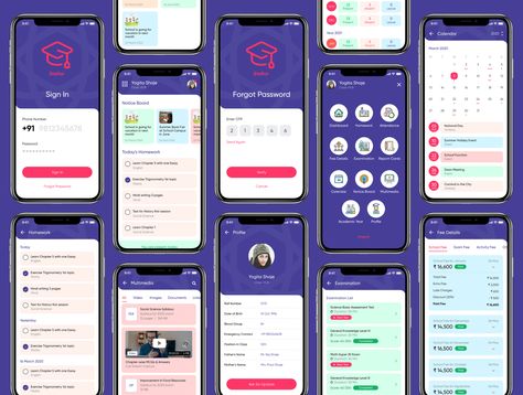 Stellar School App - Student UI Kit Pixel Perfect and Modern UI Kit for XD & Figma School Management System Ui Design, Classroom App, Attendance App, Student App, App Advertisement, School App, Student Apps, App Home Screen, Student Dashboard