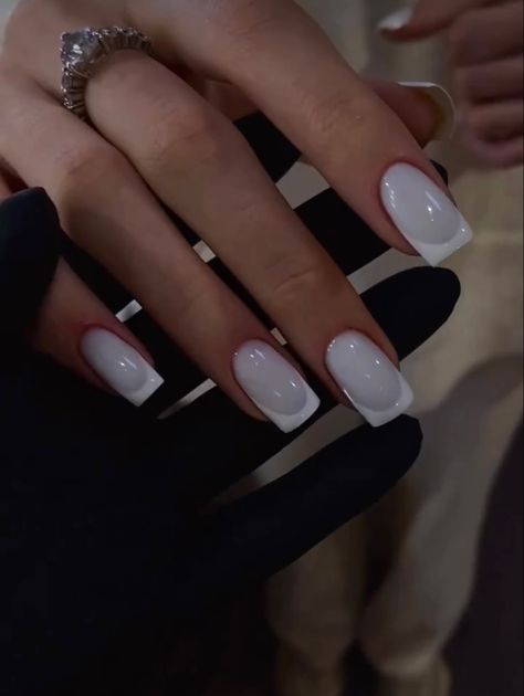 french tip manicure White On White Nails French, Ice White Nails, Milky White Nails French Tip, White Nails With French, Nokti French, Ice Nails Designs, Milky White French Nails, French White Nails, Milky French Manicure