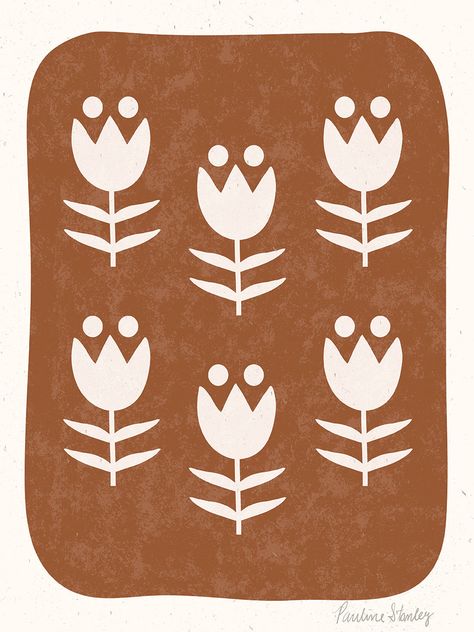 Rusty yet lovely red color houses a floral pattern that will certainly warm up any space. Virginia based artist Pauline Stanley is one of the best at creating beautiful patterns that highlight natural scenes, and this Scandinavian flower pattern is one of our favorites. Scandinavian Flower Pattern Rust by Pauline Stanl Scandinavian Artwork, Natural Scenes, Lino Art, Scandinavian Pattern, Cool Shapes, Flower Stencil, Scandinavian Folk Art, Geometric Flower, Stencil Painting