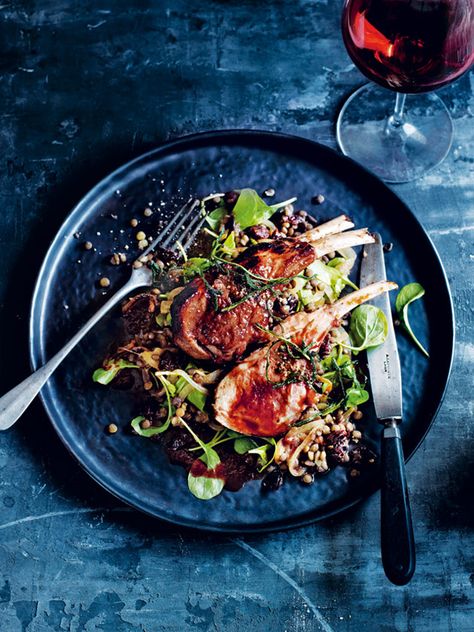 This glazed lamb is sweet and subtle, served with a lovely warm lentil salad. Lamb Cutlets, Donna Hay Recipes, Light Lunches, Plum Recipes, Ragu Recipe, Figgy Pudding, Italian Menu, French Lentils, Party 2023