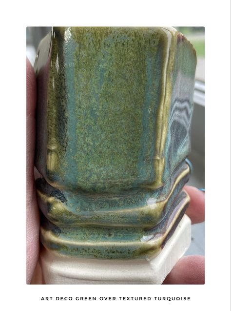 Green Glaze Combinations, Green Glaze Pottery, Amaco Art Deco Green, Amaco Deep Olive Speckle Combinations, Art Deco Green Glaze Combinations, Amaco Potters Choice Glaze Combinations Snow, Amaco Potters Choice Glaze Combinations Ancient Jasper, Amaco Cone 5/6 Glaze Combos, Green Pottery