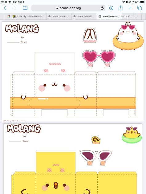 Papercraft Molang, Papercraft Kawaii, Papercraft Pokemon, Kitty Cafe, Paper Dolls Diy, Hello Kitty Crafts, Origami Patterns, Paper Toys Template, Roblox T Shirts