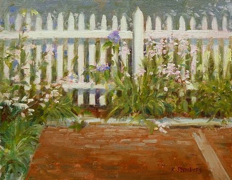 Fence Drawing, Painting Competition, White Picket Fence, Fence Paint, Garden Park, Green Spring, Garden Painting, Picket Fence, Floral Garden