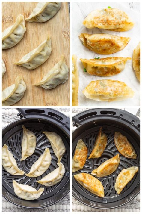 pot stickers in air fryer. Fried Potstickers Recipe, Bibigo Wonton Air Fryer, Trader Joe’s Potstickers Air Fryer, Air Fryer Pork Dumplings, Pot Sticker Recipe, Airfry Potstickers, Dumplings Recipe Air Fryer, Air Fry Pot Stickers, Air Fried Dumplings