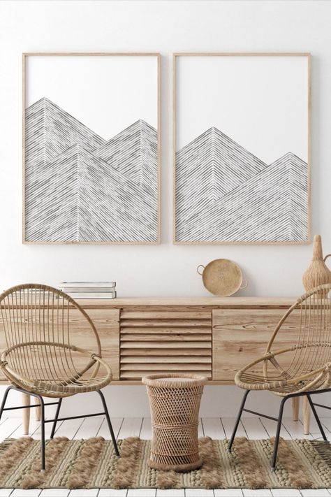 Mountain Line Art, Neutral Landscape, Minimal Wall Decor, Mountain Wall Decor, Scandinavian Wall Decor, Floating Shelf Decor, Neutral Wall Decor, Abstract Mountain, Wall Art Neutral