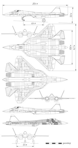 Sukhoi T-50 - Military Wiki Russian Fighter Jets, Avion Rc, F 35, Jet Aircraft, Rc Airplanes, Aviation Art, Aircraft Design, Fighter Planes, Aircraft Modeling