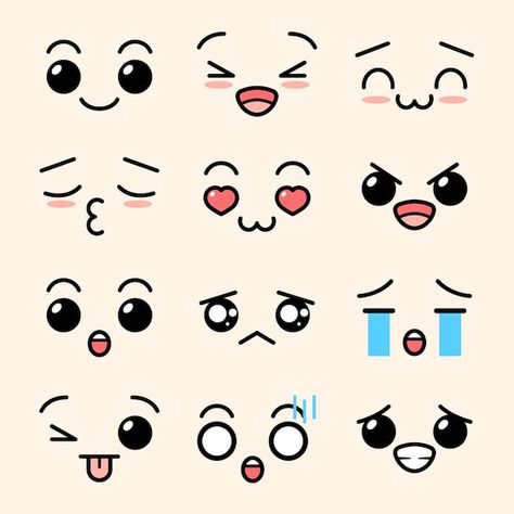 Premium Vector | Cute faces kawaii emoji cartoon Face Emoji Drawing, Emoji Faces Drawing, Cute Face Emoji, Cute Emoji Faces, Blob Character, Kawaii Expressions, Text Faces, Emoji Cartoon, Clinique Beyond Perfecting Foundation