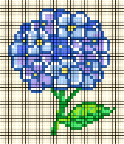 Hydrangea Cross Stitch Pattern Free, Easy Flower Cross Stitch Pattern, Alpha Patterns Flower, Cactus Pixel Art, Flower Alpha Pattern, Plant Pixel Art, Pixel Art Fleur, Pixel Flower Pattern, Flowers Pixel Art