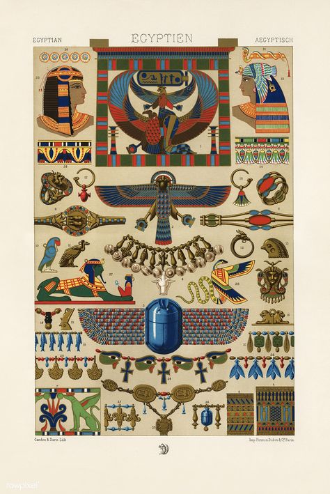 Egyptian pattern from L'ornement Polychrome (1888) by Albert Racinet (1825–1893). Digitally enhanced from our own original 1888 edition. | free image by rawpixel.com Egyptian Pattern, Egyptian Motifs, Egyptian Design, Ancient Egypt Art, Classic Art Prints, Egyptian Symbols, Art Ancien, Egypt Art, Ancient Egyptian Art