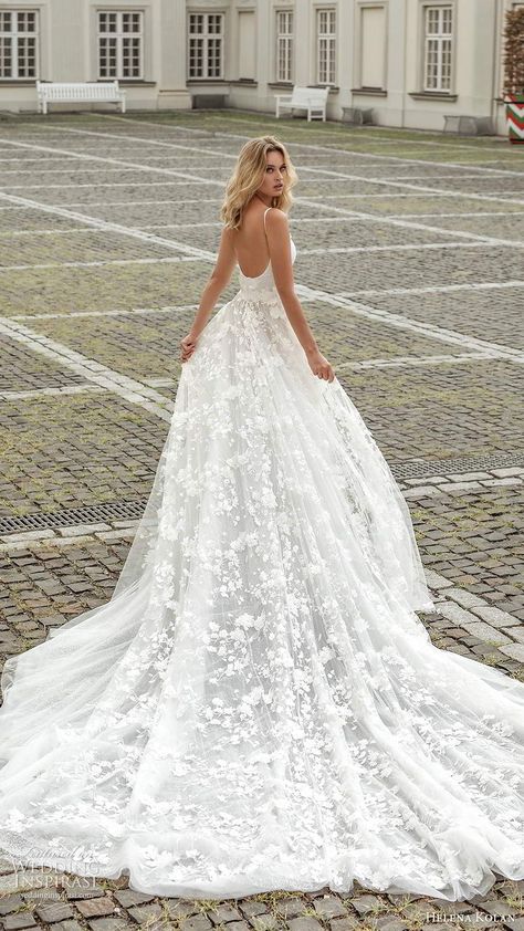 Wedding Dresses European Style, Aline Wedding Dress With Train, Aline Wedding Dress With Long Train, Helena Kolan Wedding Dress, Aline Wedding Dress Long Train, Open Back Ball Gown Wedding Dress, Backless A Line Wedding Dress, A And Be Bridal Shop Minneapolis, Modern Princess Wedding Dresses