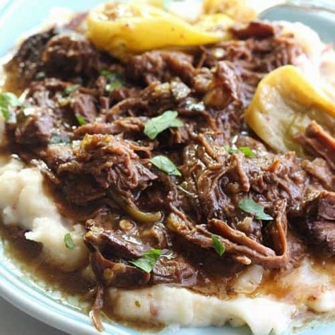 Mississippi Pot Roast {The BEST EVER Pot Roast} - Belle of the Kitchen Delicious Pot Roast, Healthy Breakfast Bowl, Mississippi Pot, Best Pot Roast, Mississippi Roast, Au Jus Gravy, Homemade Spaghetti Sauce, Mississippi Pot Roast, Overnight Oat