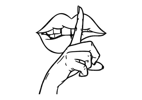 Finger Over Lips Drawing, Shhh Drawing, Finger Over Mouth Shh Drawing, Tattoo Mouth Lips, Lips Sewn Shut Drawing, Finger On Lips Silence, Shhh Tattoo, How To Draw Fingers, Lips Svg