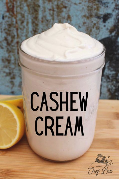 VEGAN CASHEW CREAM Chef Bai, Vegan Cashew Cream, Vegetarian Ideas, Spicy Dishes, Cashew Cream, White Wine Vinegar, Nutritional Yeast, Vegan Baking, Few Ingredients