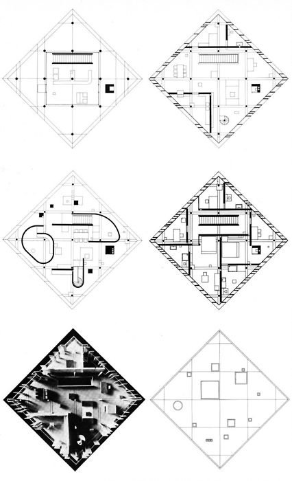 John Hejduk, House A, 1967 Skywalk Architecture, John Hejduk, Section Plan, Life In New York, Concept Diagram, Diagram Architecture, Model Drawing, An Architect, Architecture Presentation