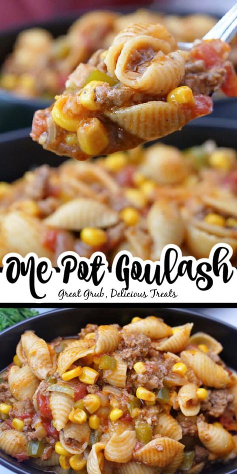 One Pot Goulash is a quick and easy one pot dinner recipe that is hearty and filling, loaded with ground beef, corn, bell peppers, and onions. Best Goulash Recipes Beef, One Pot Goulash, Goulash With Corn, Ground Beef Goulash, Best Goulash Recipes, Mexican Ground Beef, Easy Goulash Recipes, Beef Appetizers, Beef Pasta Recipes