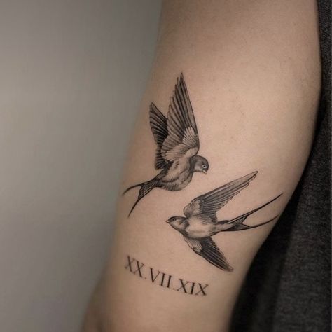 Dove And Sun Tattoo, Swallow Tattoo Design For Men, Swallow Tattoo Men, Swallow Tattoos, Bird Tattoo Sleeves, Swallow Tattoo Design, Swallow Bird Tattoos, Tattoo Font For Men, Pisces Tattoo Designs