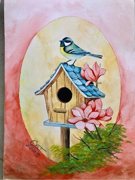 Easy Watercolor Pencil Paintings, Drawing With Colored Pencils Easy, Butterfly Art Painting, Small Canvas Paintings, Beautiful Art Paintings, Canvas Painting Designs, Landscape Art Painting, Painting Art Lesson, Art Painting Gallery