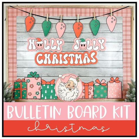 Retro Bulletin Board, December Bulletin Boards, Holiday Bulletin Boards, Christmas Bulletin Boards, Santa Presents, Christmas Classroom Door, Bulletin Board Design, Christmas Bulletin Board, Christmas Bulletin