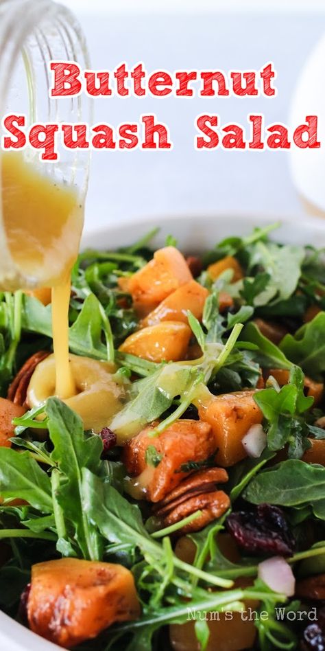 Few things can bring together so many favorite fall and winter flavors like this delicious and easy butternut squash salad. Roasted squash, cranberries, pecans, and fresh arugula combine with a scrumptious homemade dressing to make this salad an irresistible side dish! Arugula Butternut Squash Salad, Quick Sides, Butternut Squash Salad Recipes, Salad With Butternut Squash, Winter Flavors, Easy Butternut Squash, Luncheon Ideas, Arugula Recipes, Blueberry Salad