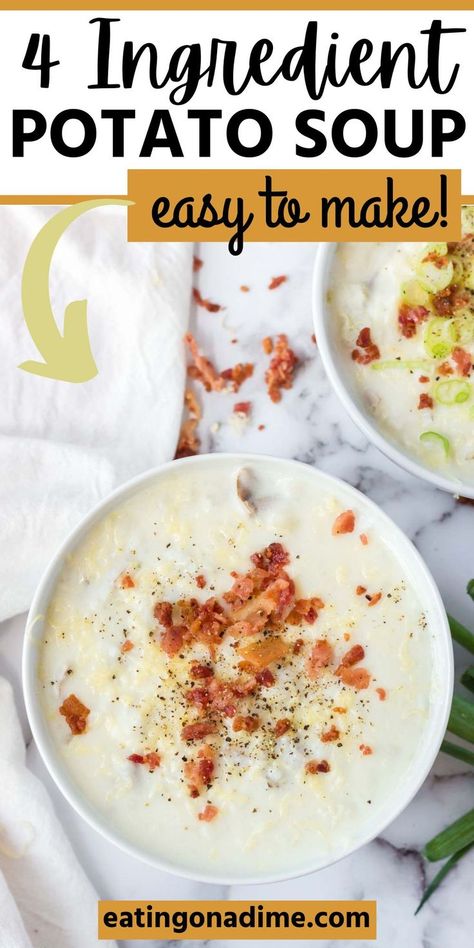 Thick Creamy Potato Soup, Cream Of Potatoes Soup Recipes, Easy Potatoes Soup, Easy Potato Soup Stovetop, Potato Soup With Frozen Diced Potatoes, 4 Ingredient Potato Soup, Baked Potato Soup Easy, Potato Packets, Homemade Potato Soup