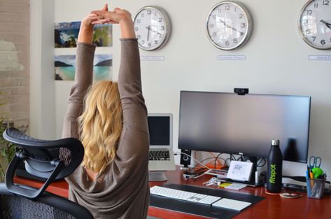 25 Office Exercises: Easy Desk-Friendly Ways to Get Fit in 2021 Office Workout Challenge, Office Exercises, Lunch Workout, Employee Wellness Programs, Shoulder Stretches, Office Health, Office Exercise, Safety Posters, Wellness Resources