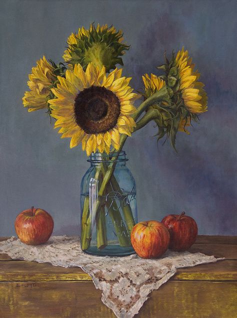 Sunflowers And Daisies, Image Nature, Sunflower Art, Sunflower Painting, Painting Still Life, Still Life Art, Flower Art Painting, Arte Floral, Still Life Painting